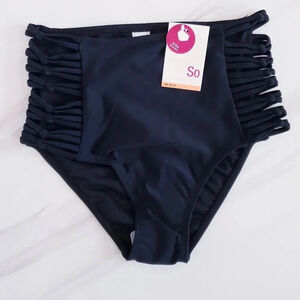SO Juniors High Waist Knotted Side Bikini Bottom Size XS Black Side Detail Lined